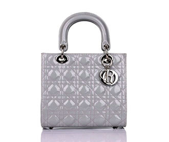 lady dior patent leather bag 6322 grey with silver hardware